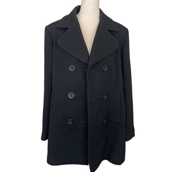 Croft & Barrow Women Size XL Wool Blend Double Breasted Black Corduroy Pea Coat - Picture 3 of 8